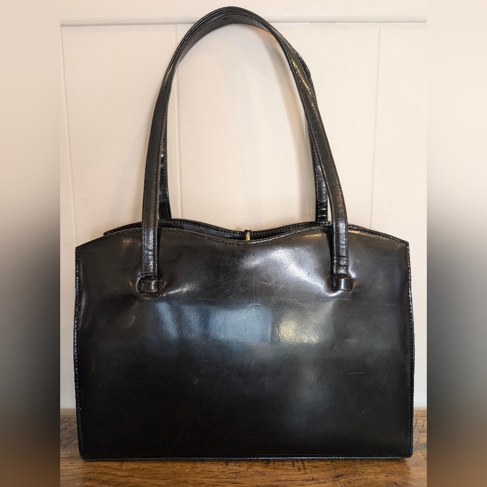 Adrian Gold London 60s 70s Black Patent Leather Vintage Satchel - Collection Bag - Picture 4 of 16